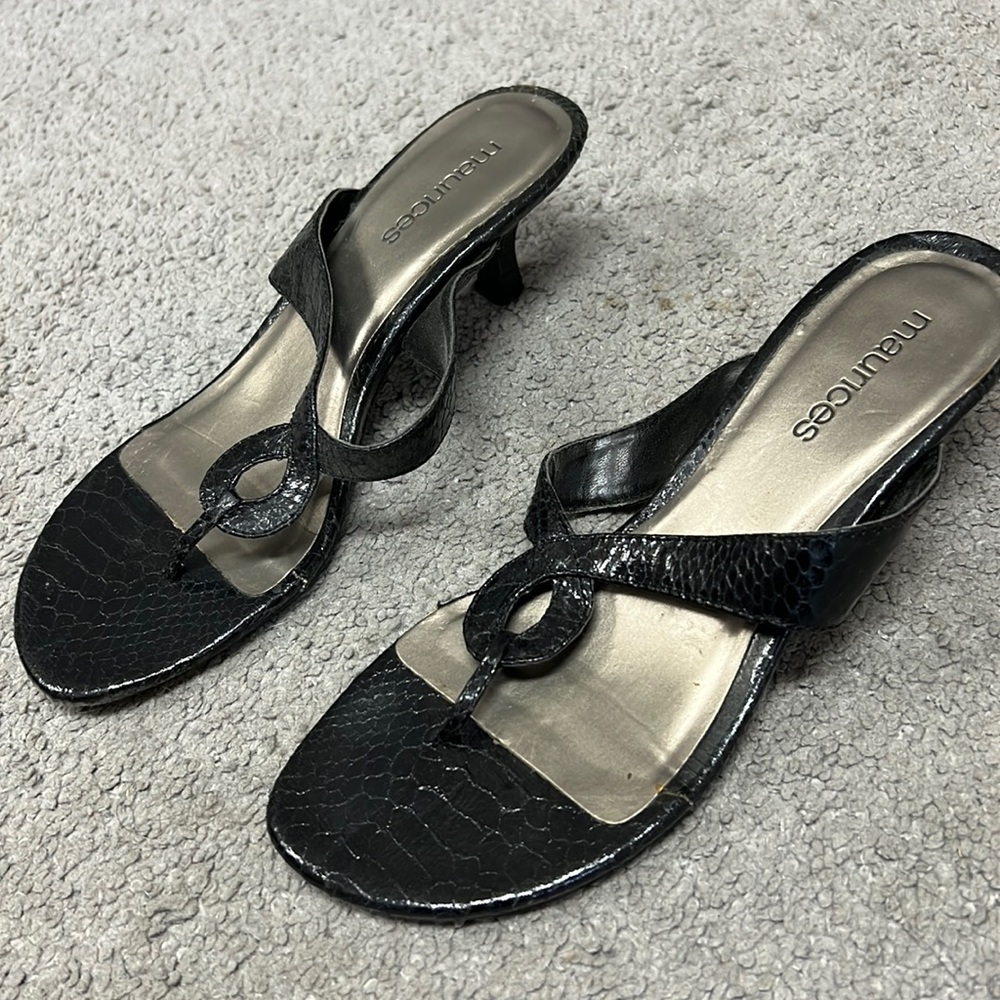 Maurice’s black snakeskin heels